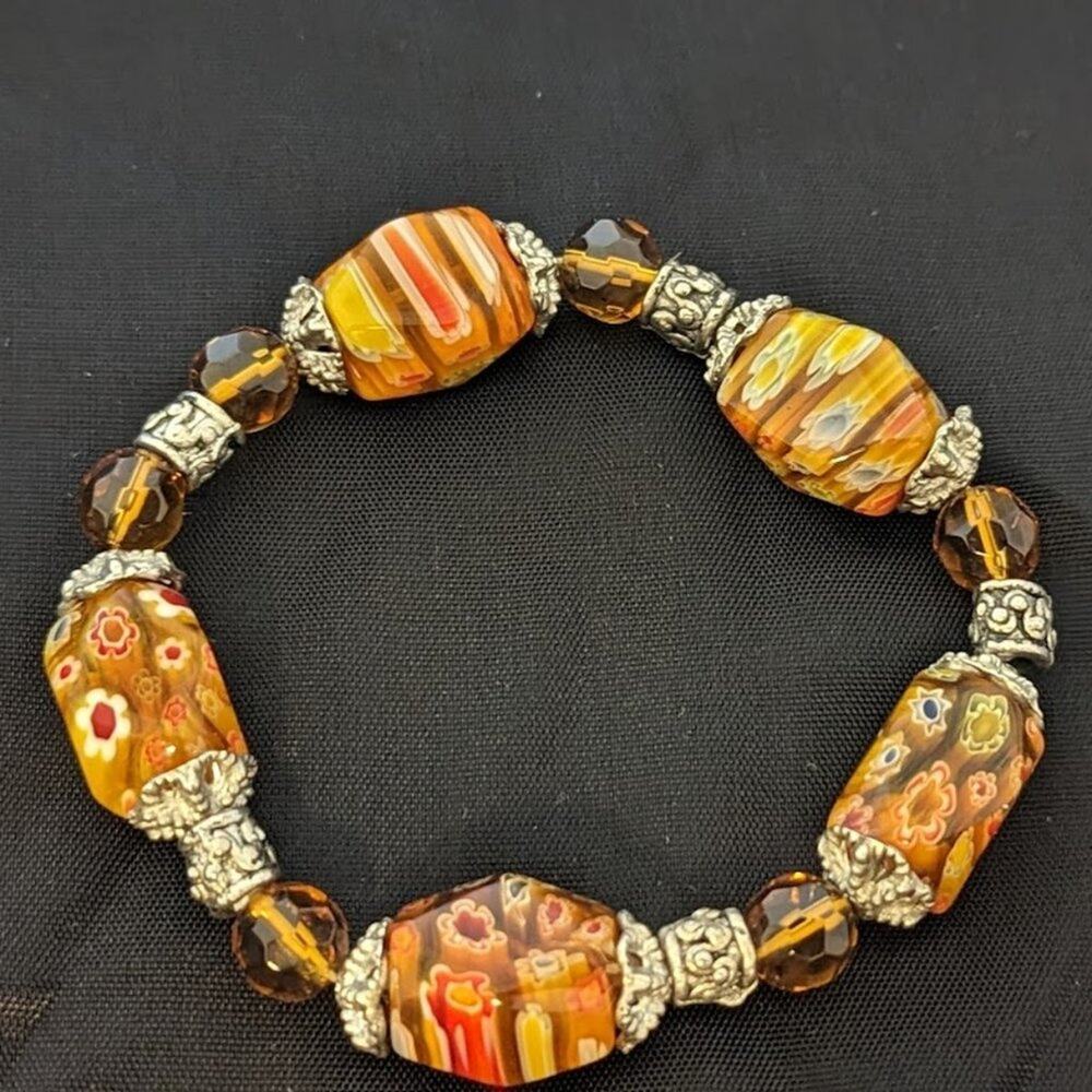 Orange glass flower beaded bracelet
